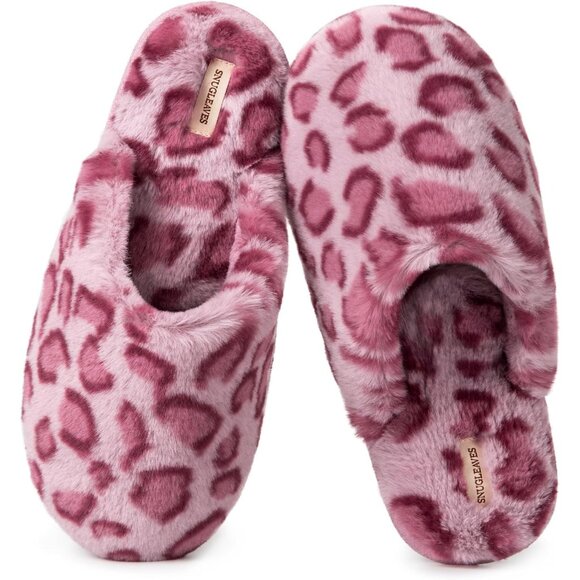 ⚡Women's Cheetah Pink Fuzzy Scuff Slippers Soft Comfy Memory Foam Non Slip - Picture 1 of 6